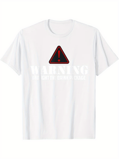Men's Graphic T-Shirt Warning Sign With Red Exclamation In Black Triangle On White Background