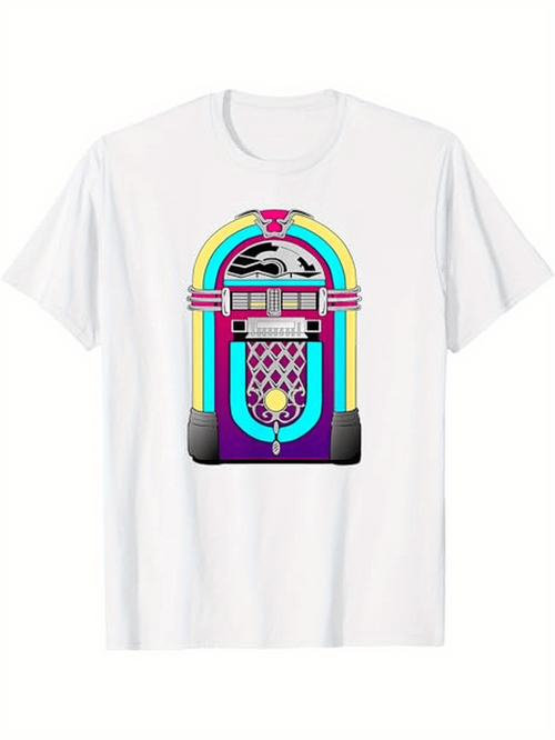 Men's Graphic T-Shirt Retro Colorful Neon Lights With Classic Music Jukebox Design Jukebox