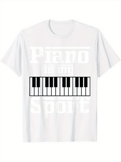 Men's Graphic T-Shirt Piano Is My Sport Bold Keys Under Classic Letters Piano