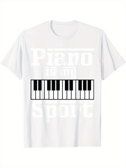 Men's Graphic T-Shirt Piano Is My Sport Bold Keys Under Classic Letters Piano