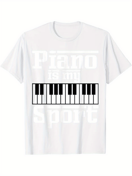 Men's Graphic T-Shirt Piano Is My Sport Bold Keys Under Classic Letters Piano