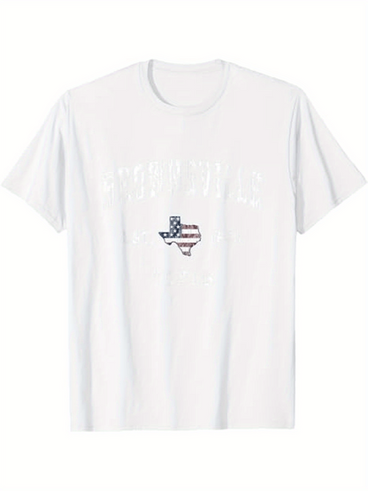 Men's Graphic T-Shirt Patriotic Design With American Flag Patterned Texas State Outline