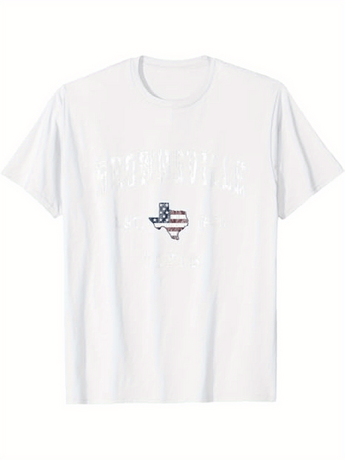 Men's Graphic T-Shirt Patriotic Design With American Flag Patterned Texas State Outline