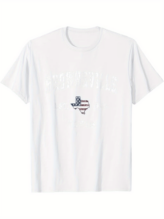 Men's Graphic T-Shirt Patriotic Design With American Flag Patterned Texas State Outline