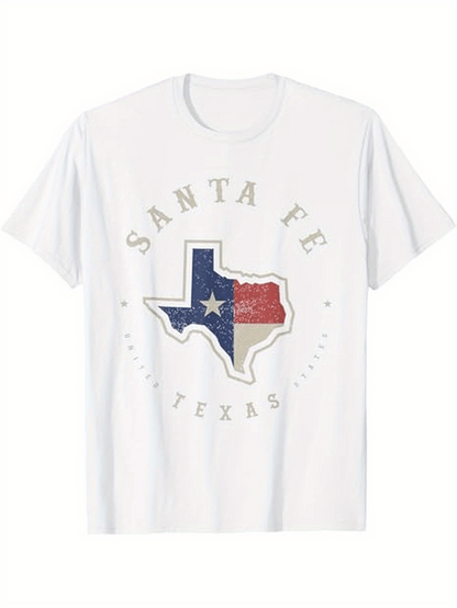 Men's Graphic T-Shirt Santa Fe Texas State Outline With Flag Colors Star Map