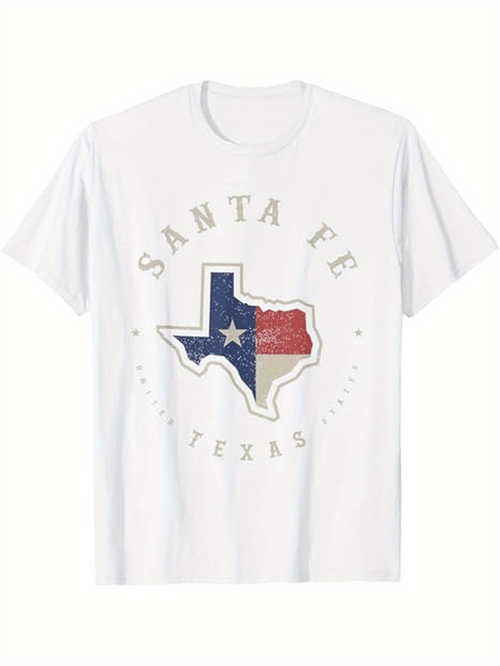 Men's Graphic T-Shirt Santa Fe Texas State Outline With Flag Colors Star Map
