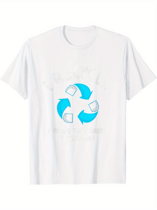 Men's Graphic T-Shirt Blue Arrows Forming A Circular Recycle Symbol With White Background