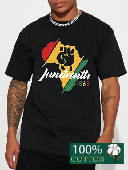 Men's Graphic T-Shirt Juneteenth Bold Fist With Vibrant Africa Map Silhouette Overlay