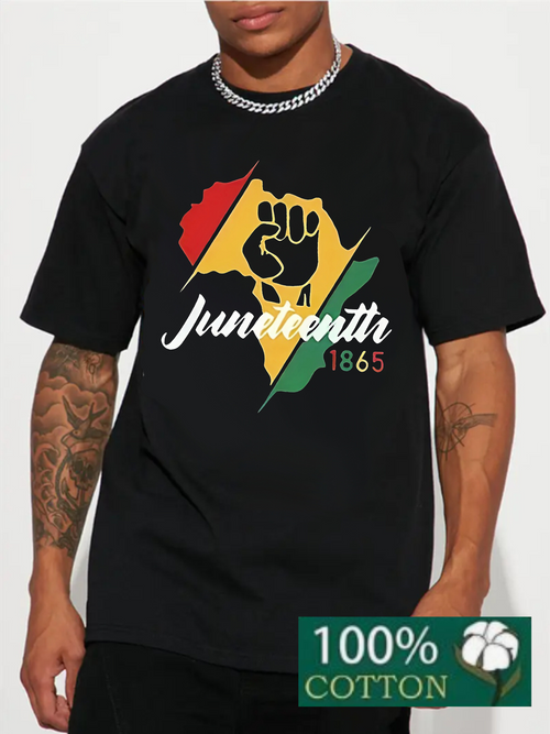 Men's Graphic T-Shirt Juneteenth Bold Fist With Vibrant Africa Map Silhouette Overlay