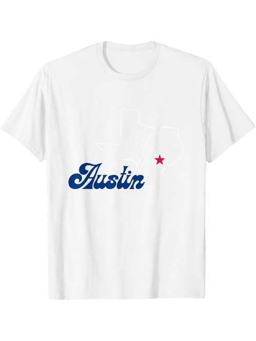 Men's Graphic T-Shirt Blue Script Lettering With Lone Red Star Over White Texas Map T Shirt
