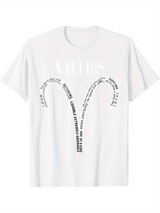Men's Graphic T-Shirt Aries Zodiac Typography Design With Astrological Symbol And Personality Traits