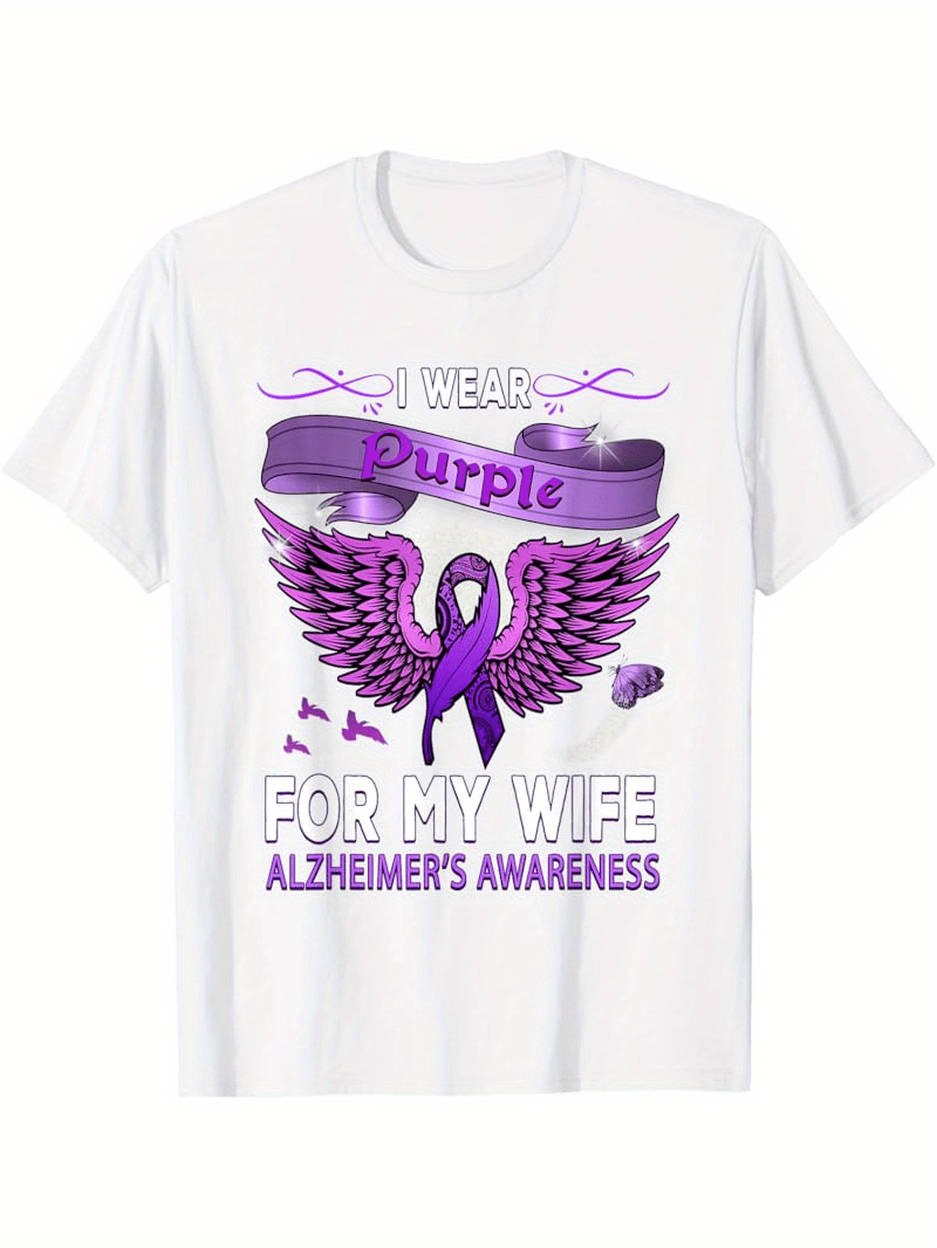 Men's Graphic T-Shirt I Wear Purple With Wings Butterflies For Alzheimers Awareness Ribbon