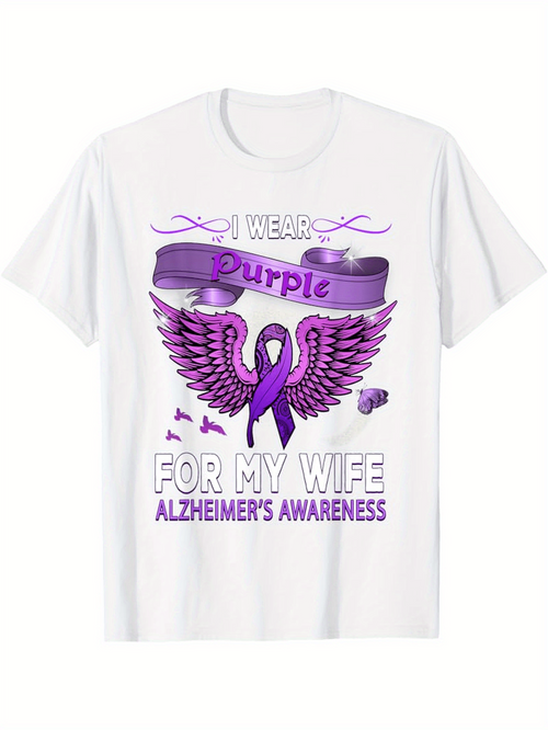 Men's Graphic T-Shirt I Wear Purple With Wings Butterflies For Alzheimers Awareness Ribbon