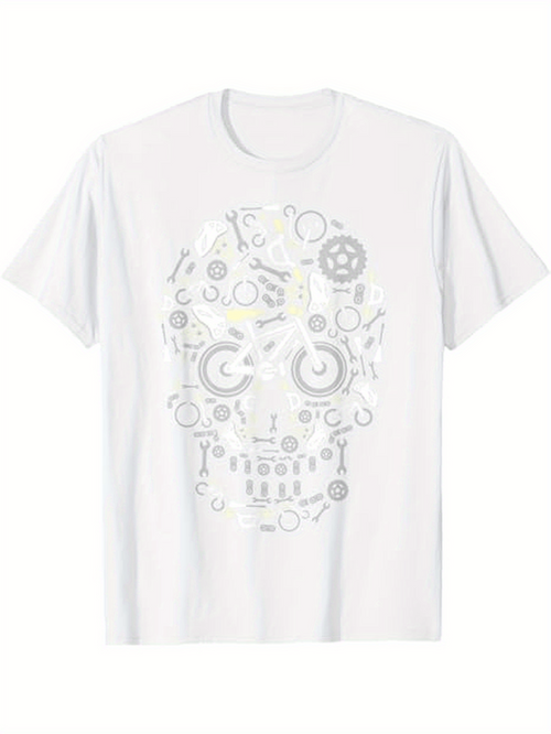 Men's Graphic T-Shirt Mechanical Gears And Tools Arranged In A Creative Skull Shape