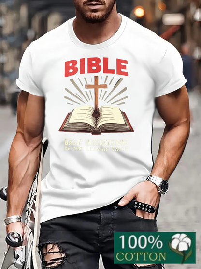 Men's Graphic T-Shirt Bible Rays And Open Book With Shining Wooden Cross