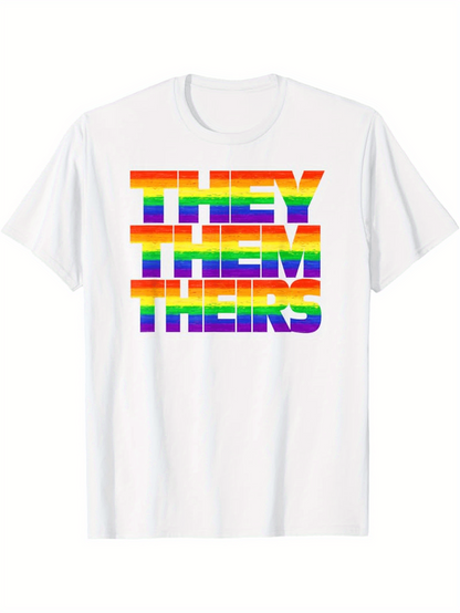 Men's Graphic T-Shirt Rainbow Stripes With Bold Affirming Pride Identity Words