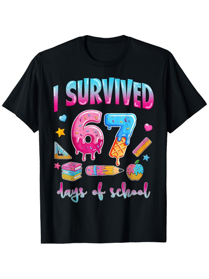 Men's Graphic T-Shirt I Survived Sixty Seven Colorful Fun Last Days Of School