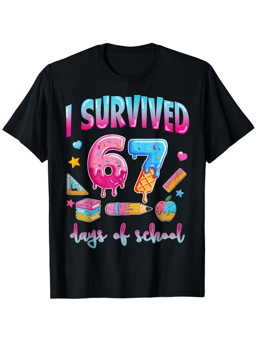Men's Graphic T-Shirt I Survived Sixty Seven Colorful Fun Last Days Of School