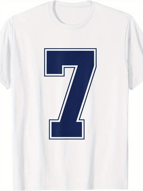 Men's Graphic T-Shirt Bold Dark Blue Outline Number Centered White T Shirt