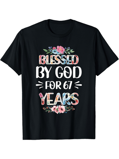 Men's Graphic T-Shirt Blessed By God With Floral Accents Above And Below Years Text