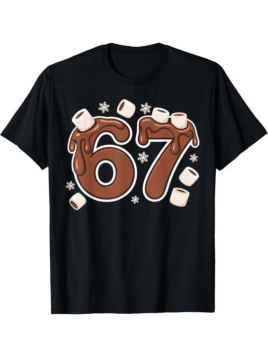 Men's Graphic T-Shirt Numbers With Melting Chocolate Topping And Marshmallows Number