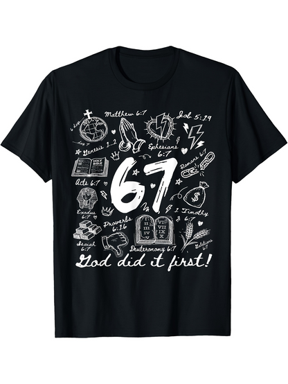 Men's Graphic T-Shirt God Did It First Artistic Doodles With Spiritual Symbols Surrounding Large Bold Numbers T Shirt