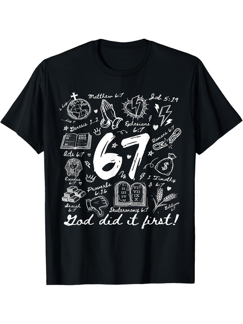 Men's Graphic T-Shirt God Did It First Artistic Doodles With Spiritual Symbols Surrounding Large Bold Numbers T Shirt