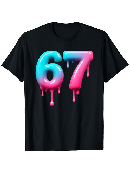Men's Graphic T-Shirt Gradient Neon Dripping Numbers With Colorful Paint 67