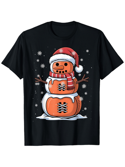 Men's Graphic T-Shirt Holiday Cheerful Red Hat With Snowflakes And Bright Orange Snowman