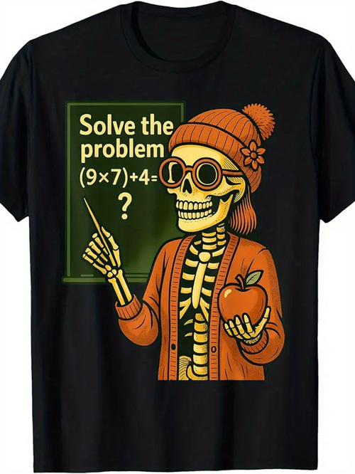Men's Graphic T-Shirt Solve The Problem Skeleton Teacher Holding Red Apple