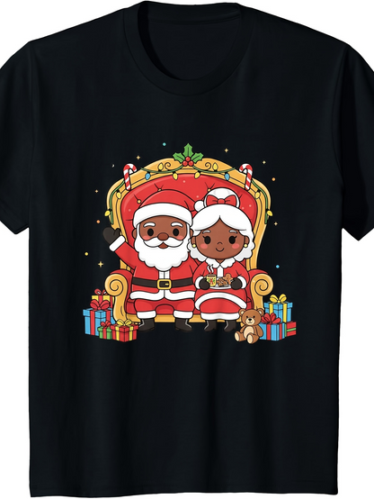 Men's Graphic T-Shirt Joyful Holiday Night Colorful Gifts With Santa Claus And Mrs Claus