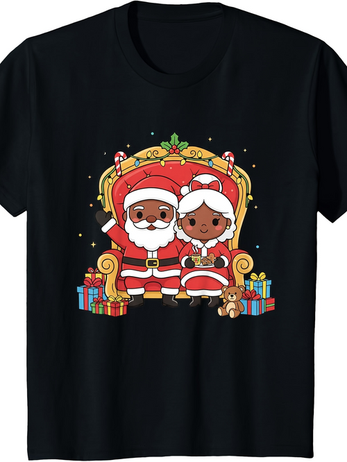 Men's Graphic T-Shirt Joyful Holiday Night Colorful Gifts With Santa Claus And Mrs Claus