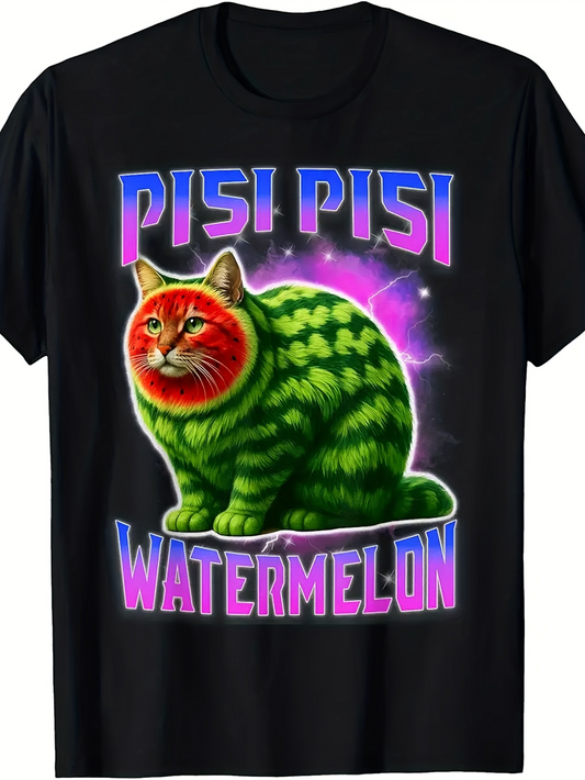Men's Graphic T-Shirt Pisi Pisi Watermelon Inspired Neon Cat With Vivid Watermelon Colors