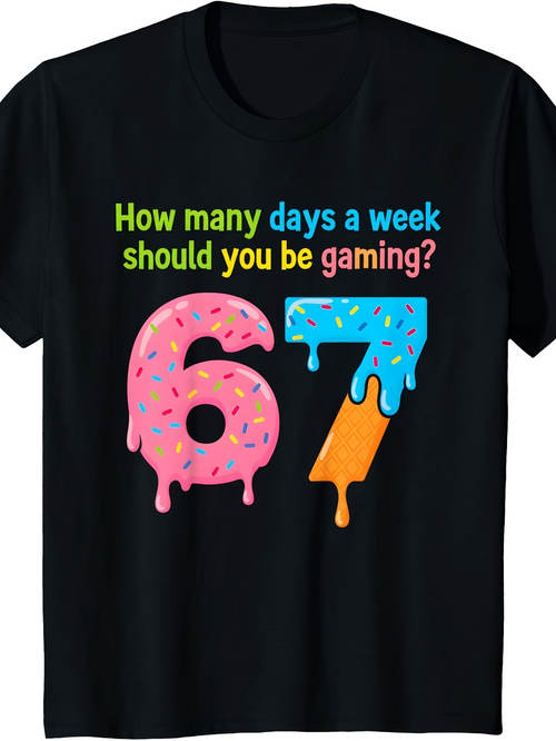 Men's Graphic T-Shirt How Many Days A Week Should You Be Gaming Melting Sprinkles Numbers In Bright Colors