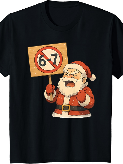 Men's Graphic T-Shirt Angry Santa Claus Holding Protest Sign With Red Circle And Number