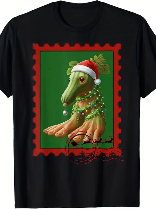 Men's Graphic T-Shirt Holiday Reindeer With Santa Hat Garland And Ornament Dinosaur