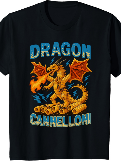 Men's Graphic T-Shirt Dragon Cannelloni With Flames Among Pasta Tubes And Lightning Dragon