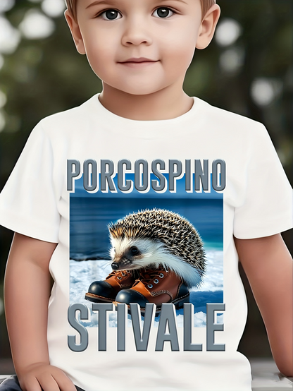 Men's Graphic T-Shirt Spiky Fur Among Brown Leather Boots Hedgehog
