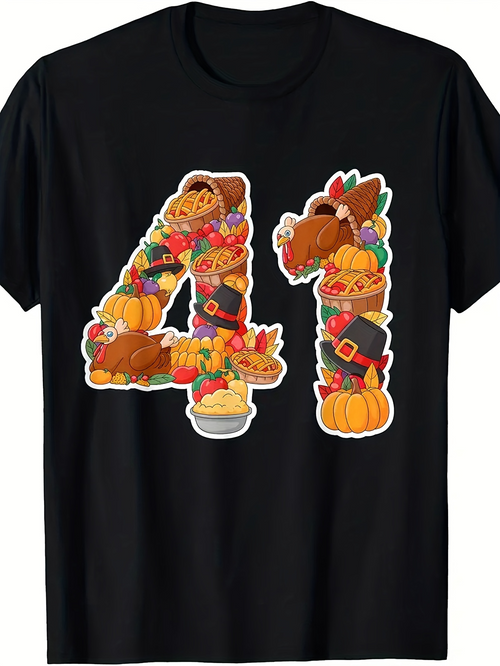 Men's Graphic T-Shirt Harvest Feast With Pumpkins And Autumn Foods Forming Forty One