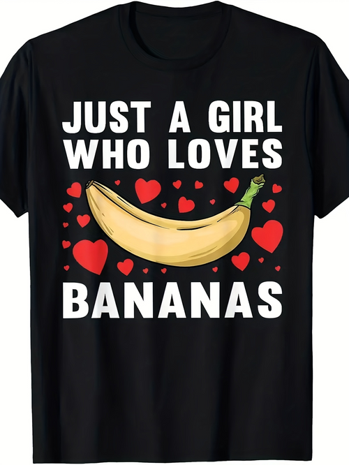 Men's Graphic T-Shirt Just A Girl Who Loves Bananas Surrounded By Cartoon Red Hearts And Yellow Banana