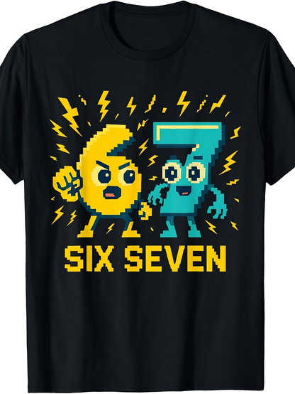Men's Graphic T-Shirt Six Seven Pixel Art Animated Electric Power Numbers