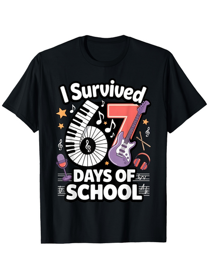 Men's Graphic T-Shirt I Survived Days Of Music School With Piano Guitar And Drum Set
