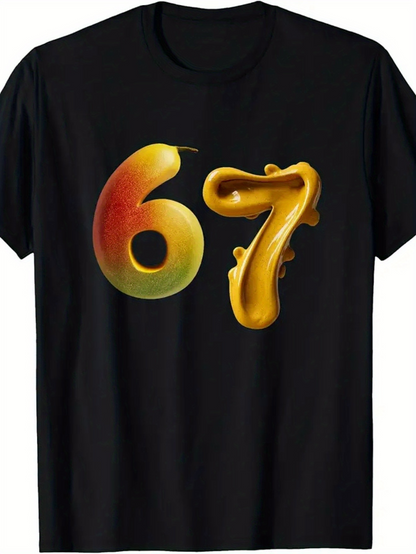 Men's Graphic T-Shirt Gradient Fruit Style Numbers On Smooth Black Fabric T Shirt