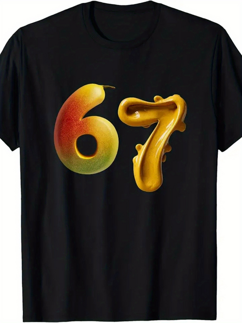 Men's Graphic T-Shirt Gradient Fruit Style Numbers On Smooth Black Fabric T Shirt