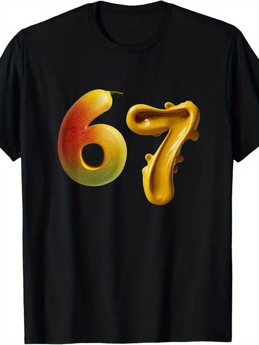 Men's Graphic T-Shirt Gradient Fruit Style Numbers On Smooth Black Fabric T Shirt