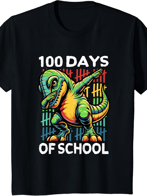 Men's Graphic T-Shirt 100 Days Of School Dab Dinosaur With Colorful Tally Marks