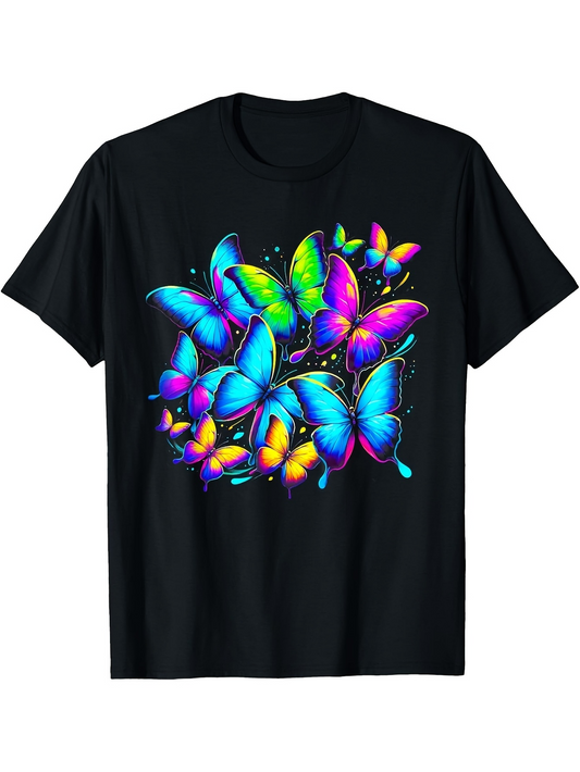 Men's Graphic T-Shirt Colorful Neon Glow Butterflies With Vivid Rainbow Wings Butterfly