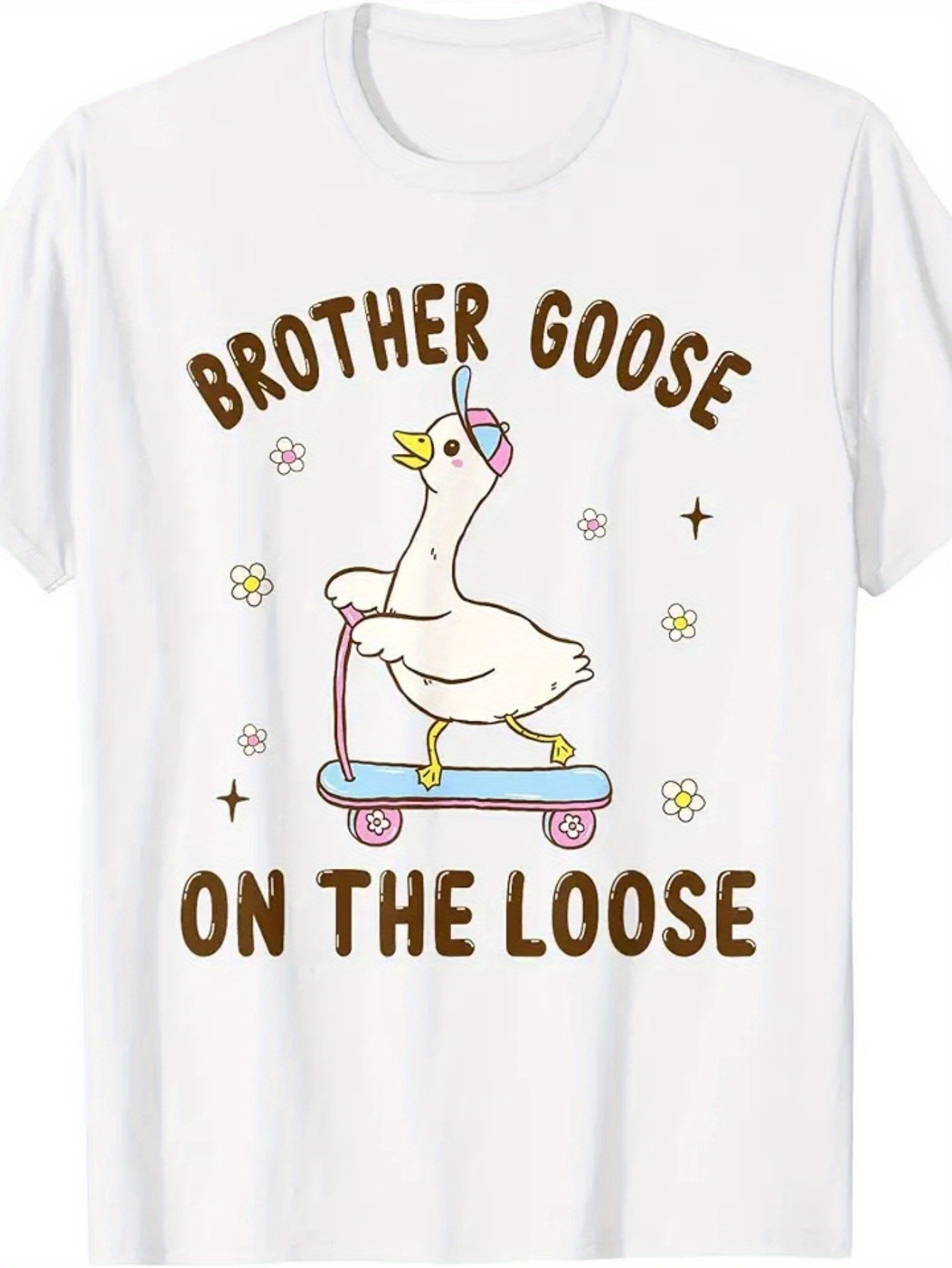 Men's Graphic T-Shirt Brother Goose On The Loose Playful Cartoon Goose Riding Scooter