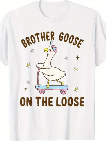 Men's Graphic T-Shirt Brother Goose On The Loose Playful Cartoon Goose Riding Scooter