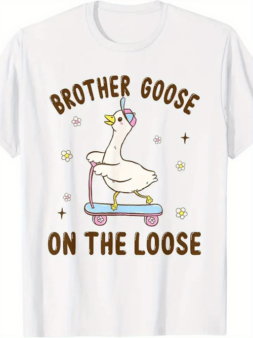 Men's Graphic T-Shirt Brother Goose On The Loose Playful Cartoon Goose Riding Scooter
